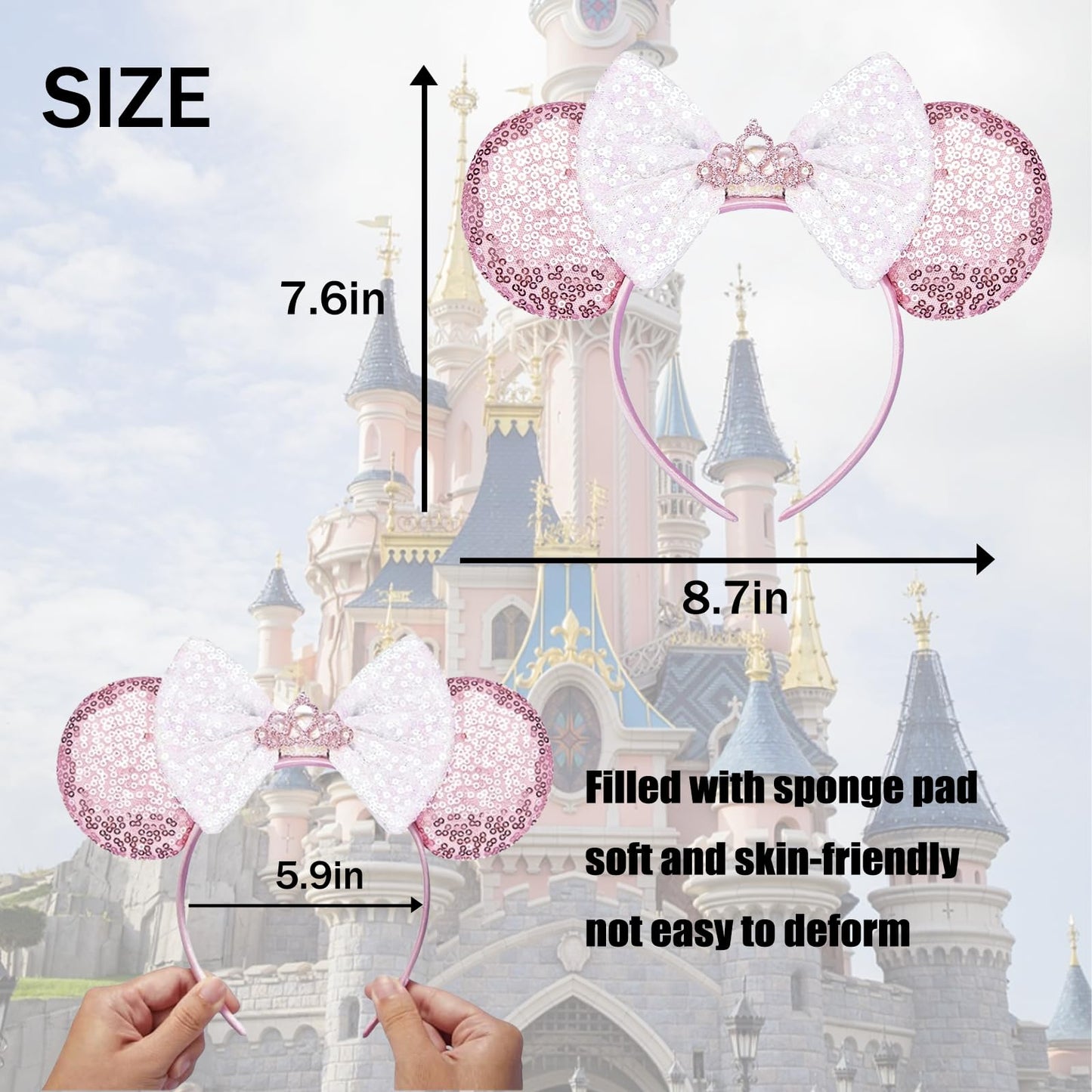 ASAHEL Mouse Ears Headbands Fashion Shiny Bows Mice Ears Birthday Parties Themed Events (Pink, Onesize)