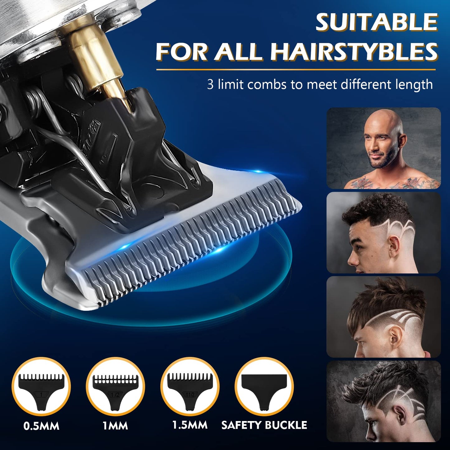 Fannas Hair Clippers for Men, Professional Hair Trimmer Barber Cordless Zero Gapped Hair Clippers with LCD Display, Mens Gifts Beard Trimmer T Liners Shavers Edgers Clipper for Hair Cutting - Gold