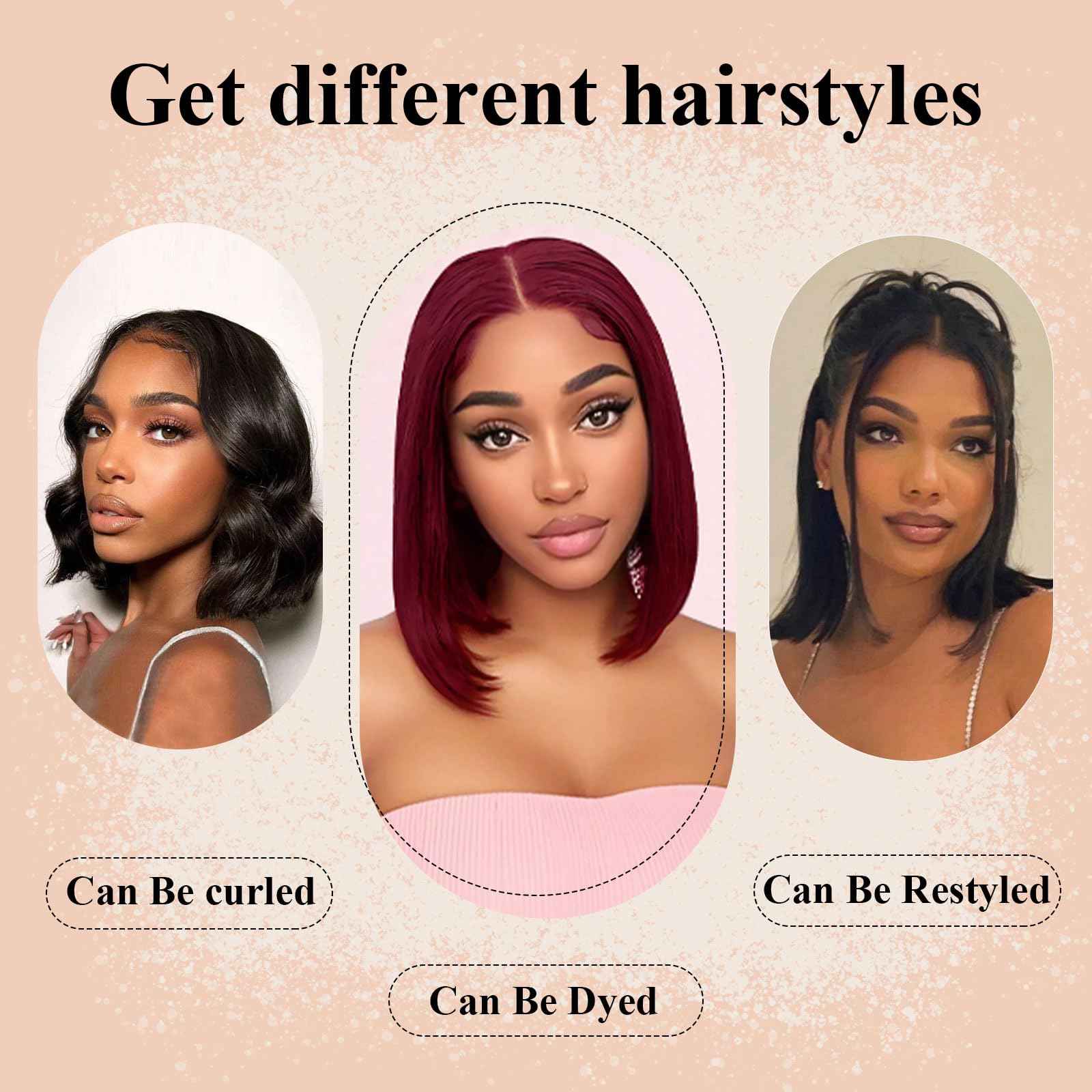 CAREKISS Bob Glueless Wigs Human Hair Pre Plucked Pre Cut 150 Density Wear and Go Glueless Wig 4x4 HD Straight Lace Closure Bob Wigs for Black Women 14inch