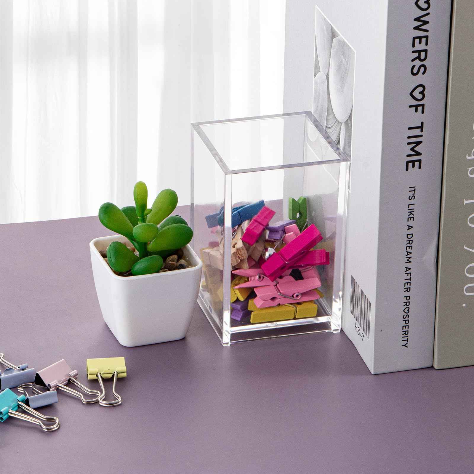 Dayaanee Acrylic Makeup Brush Organizers Countertop, Clear Pencil Holder Transparent Lipstick Holder 2.5x2.5x3.8 Inches Storage Square Cube for Bathroom Jewelry Accessories Pen Holding