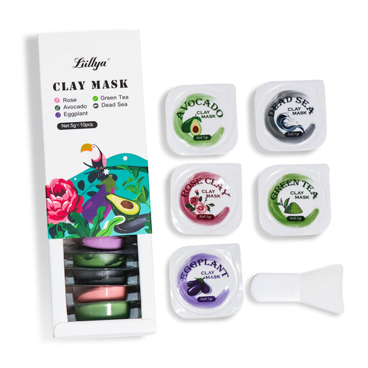 Liillya 10 Pods Clay Face Mask Set, Travel Clay Mask Individually Wrapped - Acne Blackhead Removal - MiNi Face Mask Set Facial Mask Kit with Silicone Mask Brush - Removes Excess Oil Hydrating