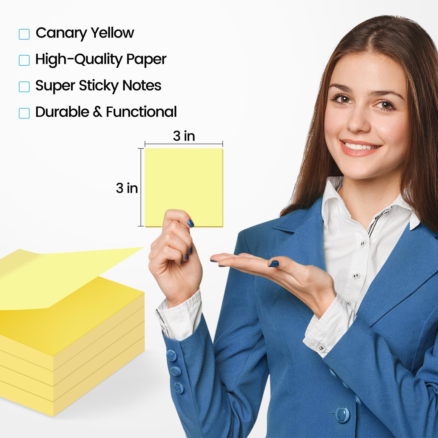 (48 Pack) Sticky Notes 3x3 in Canary Yellow, Clean Removal, Recyclable, Self-Stick Pads, Easy to Post for Home, Office, Notebook