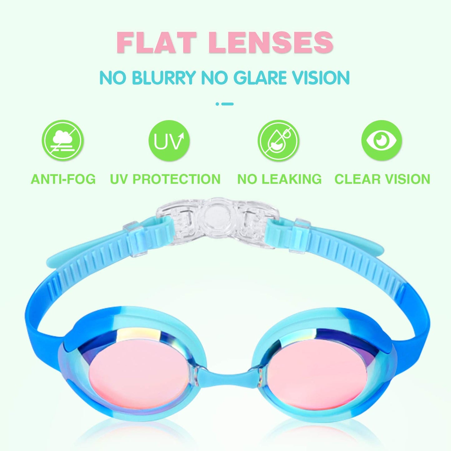 Keary 2 Pack Kids Swim Goggles Swimming Goggles for Toddler Children Girls Boys Youth, Anti-Fog Waterproof Anti-UV Clear Vision Mirror Flat Lens Water Pool Goggles with 3 Nose Piece, Boy Kids Goggles