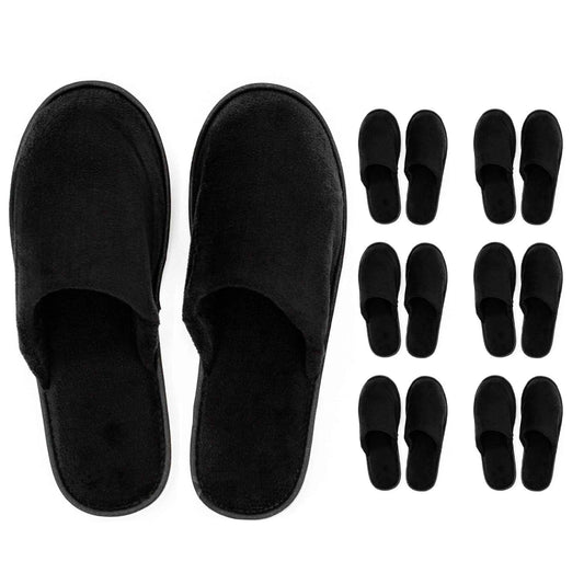 Modlux Spa Slippers – 6 Pairs of Cotton Velvet Closed Toe Slippers – Thick, Soft, Non-Slip, Disposable Slippers – Home, Hotel, or Commercial Use (6 Pack Large, Black)