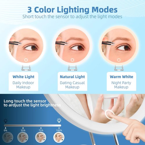 30X Magnifying Mirror with Light, Large 6'' Magnifying Makeup Mirror with Light 30X, Travel Mirror with 30X High Magnification Compact 30X Magnified Mirror with Light, 3 Suction Cup & Adjustable Stand