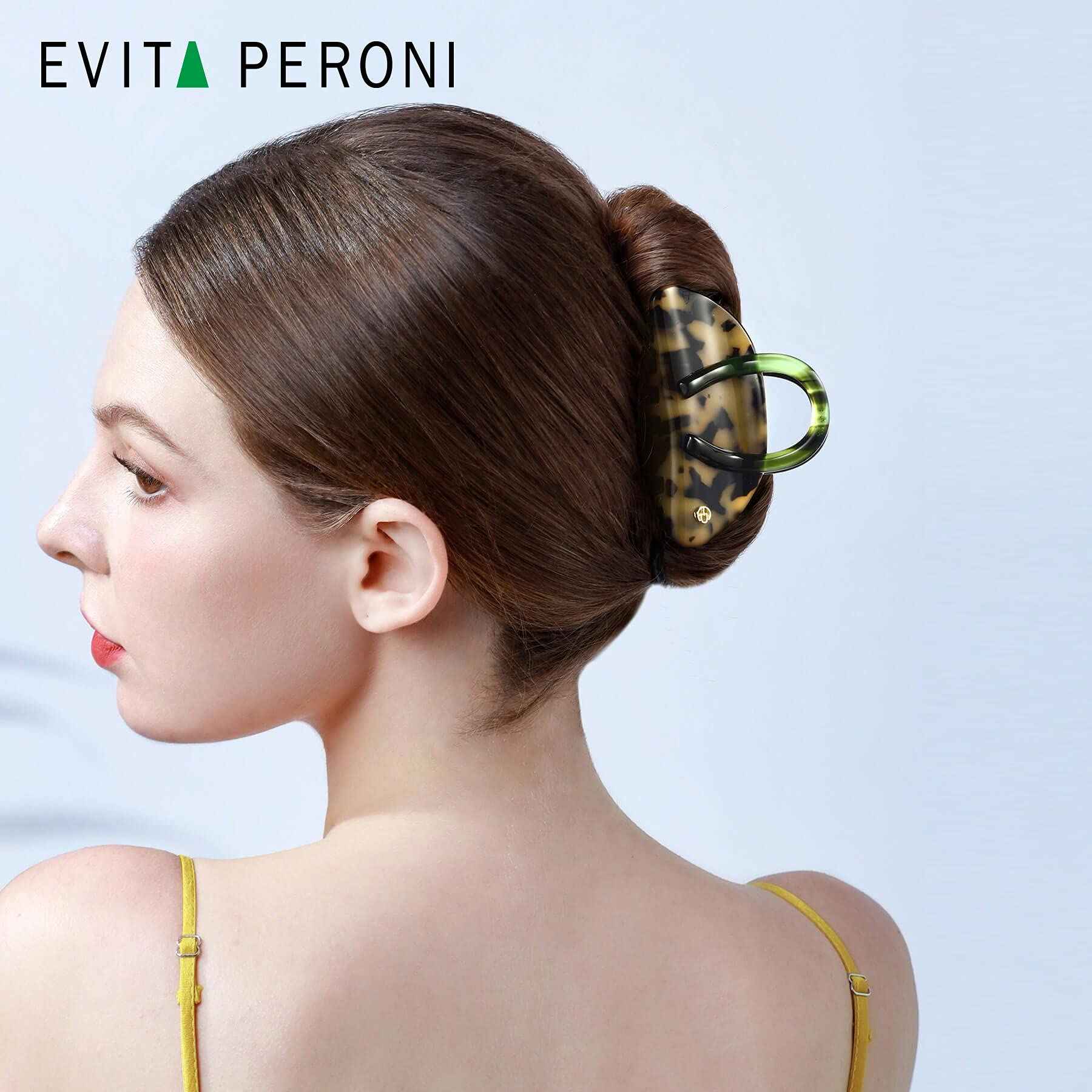 EVITA PERONI Middle Hair Clip, "Vintage Candy" Hair Clips for Women Strong Grip Acetate Shark Claw Clip with Gift Box, Tortoise