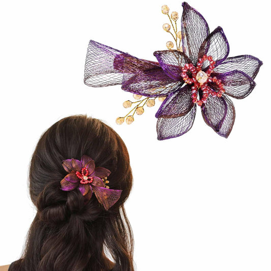 Wosois Flower Hair Clip No Slip Handmade Rhinestone Hair Barrettes Accessories Classy Hairpin for Women (Deep Purple)