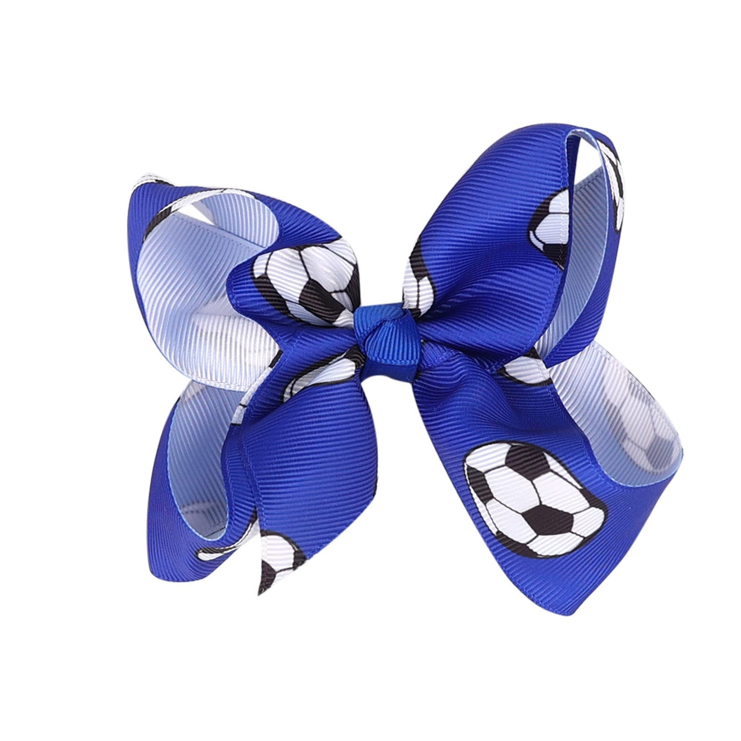 Soccer Ribbon Bow Hair Clips soccer bows Hair Accessories for girls.(FJ27) (Blue B)