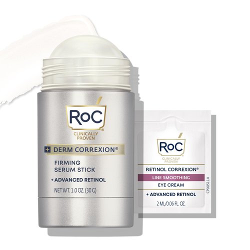 RoC Derm Correxion Advanced Retinol Firming Serum Stick with Antioxidants to Visibly Tighten and Firm Wrinkles & Laugh Lines, Stocking Stuffers for Men & Women, 1.0 oz with Retinol Eye Cream Packette