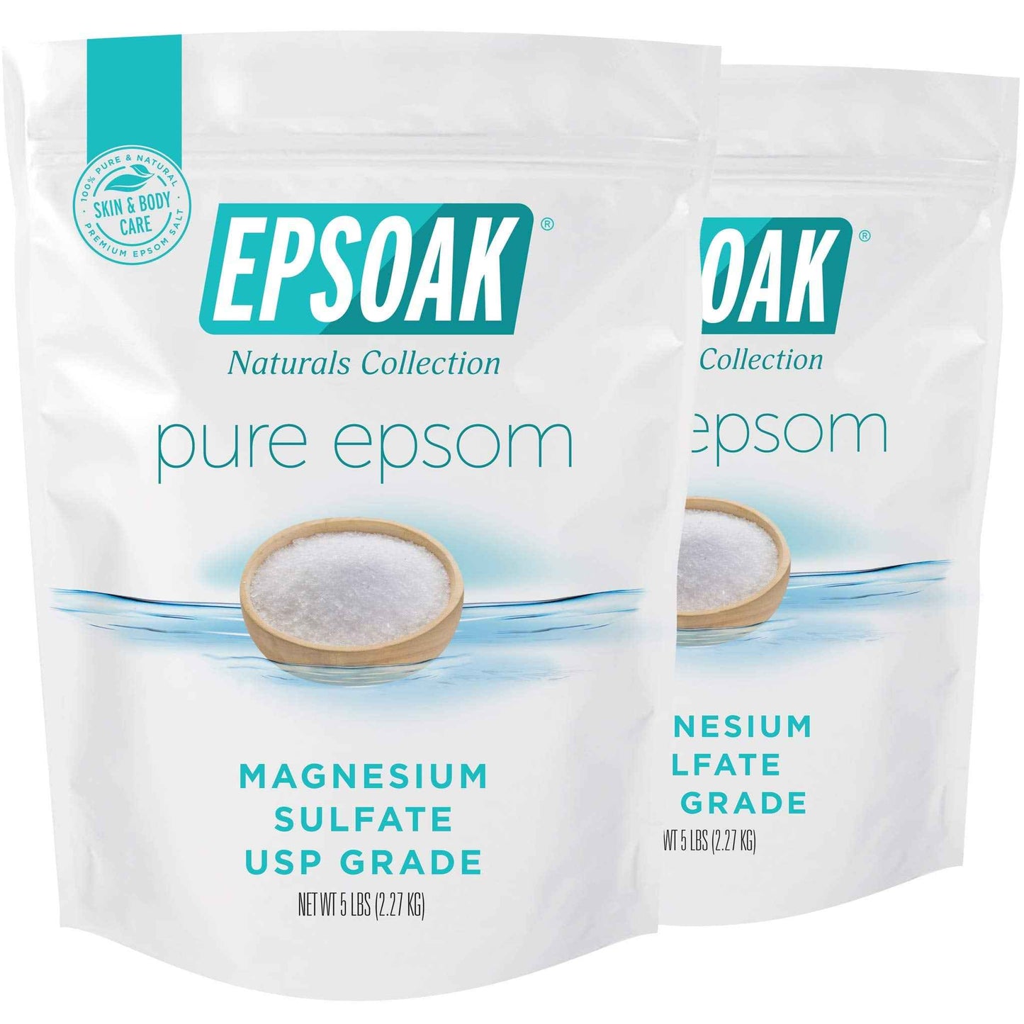 Epsoak Epsom Salt – 10 lb (Two 5 lb Resealable Bags), Magnesium Sulfate USP, Unscented, Made in USA, Perfect for Bath, Spa, and Soaking