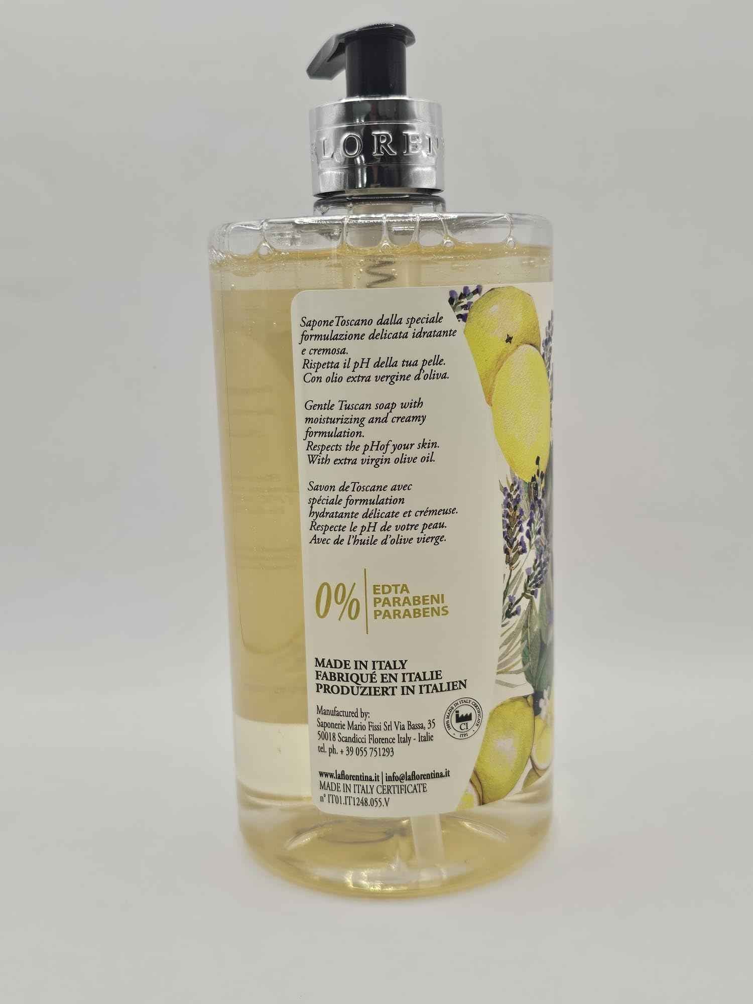 LA FLORENTINA Lemon Lavender Hand Wash, 25.3 Fl Oz, Made in Italy