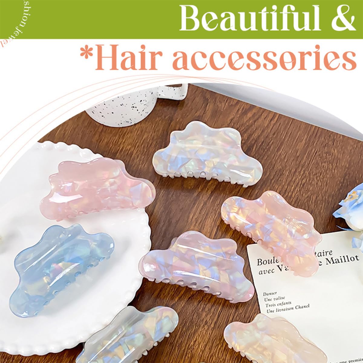 JINBUYAO 4.1inch Claw Clip Rainbow Colored Hair Clips for Thick Hair Cellulose Acetate Hair Clip Large Non-Slip Grip Clip Hair Accessories (H)