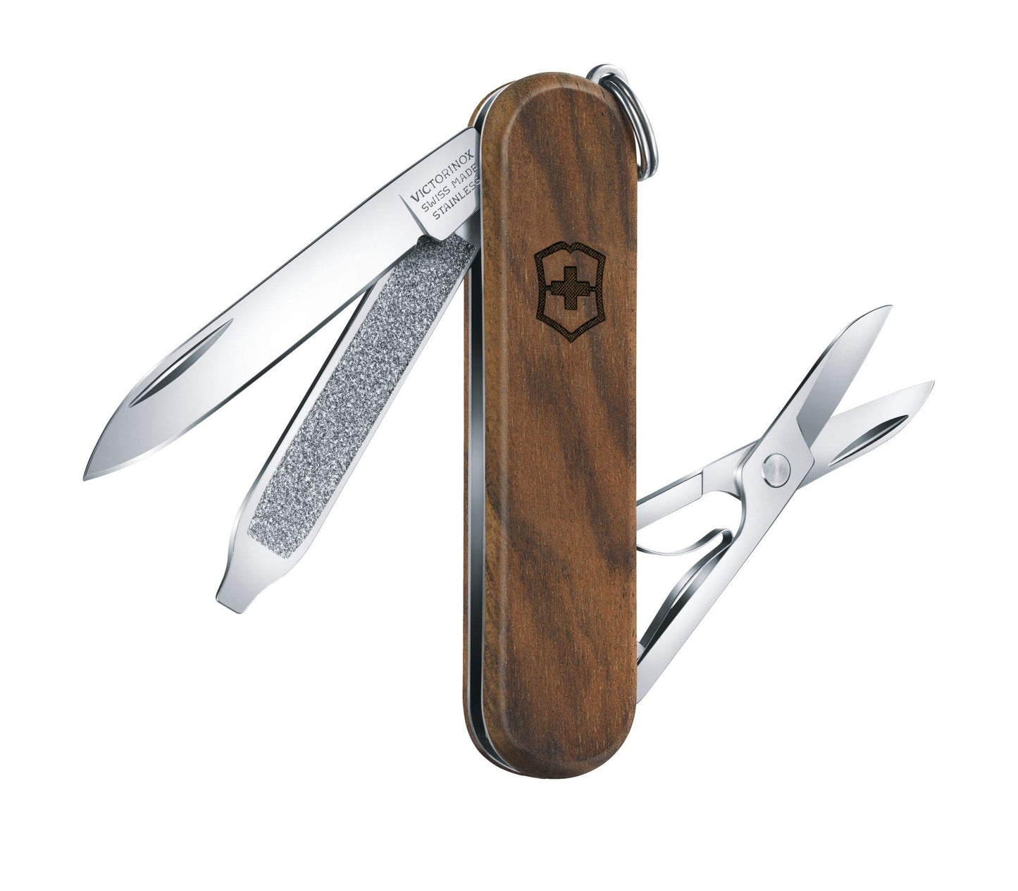 Victorinox Classic SD Walnut Swiss Army Knife, Compact, 5 Functions, Swiss Made Pocket Knife with Small Blade, Screwdriver and Key Ring - Wood