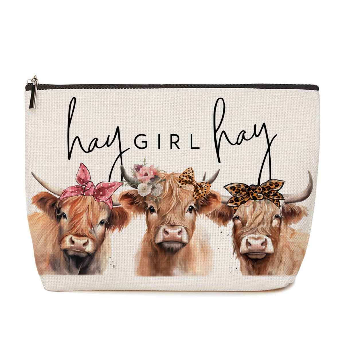 Funny Western Makeup Bag Western Accessories for Women Cow Print Stuff Cows Gifts Floral Cow Western Stuff for Female Girl Sister Daughter Niece Aunt Mom Cow Lovers Birthday Graduation Christmas