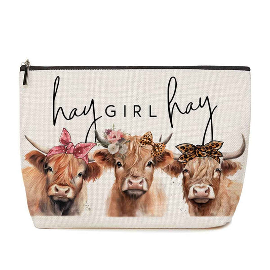 Funny Western Makeup Bag Western Accessories for Women Cow Print Stuff Cows Gifts Floral Cow Western Stuff for Female Girl Sister Daughter Niece Aunt Mom Cow Lovers Birthday Graduation Christmas