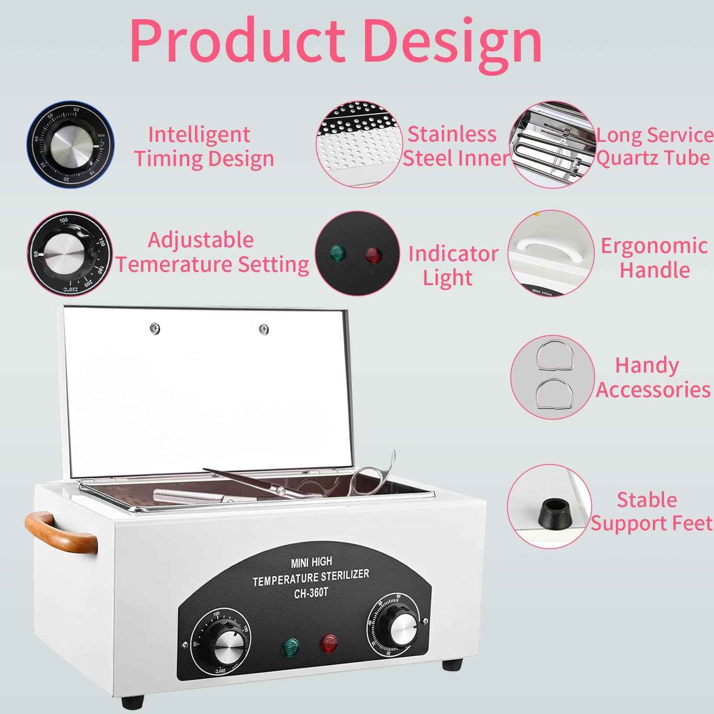High Temperature Sterilizer Autoclave Machine, 110V 300W 1.5L with Timer Manicure Metal Tool Cleaner Machine,Autoclave Sterilizers, Nail Tool Sterilizer for Sundry Beauty Hair Nail Metal Tools