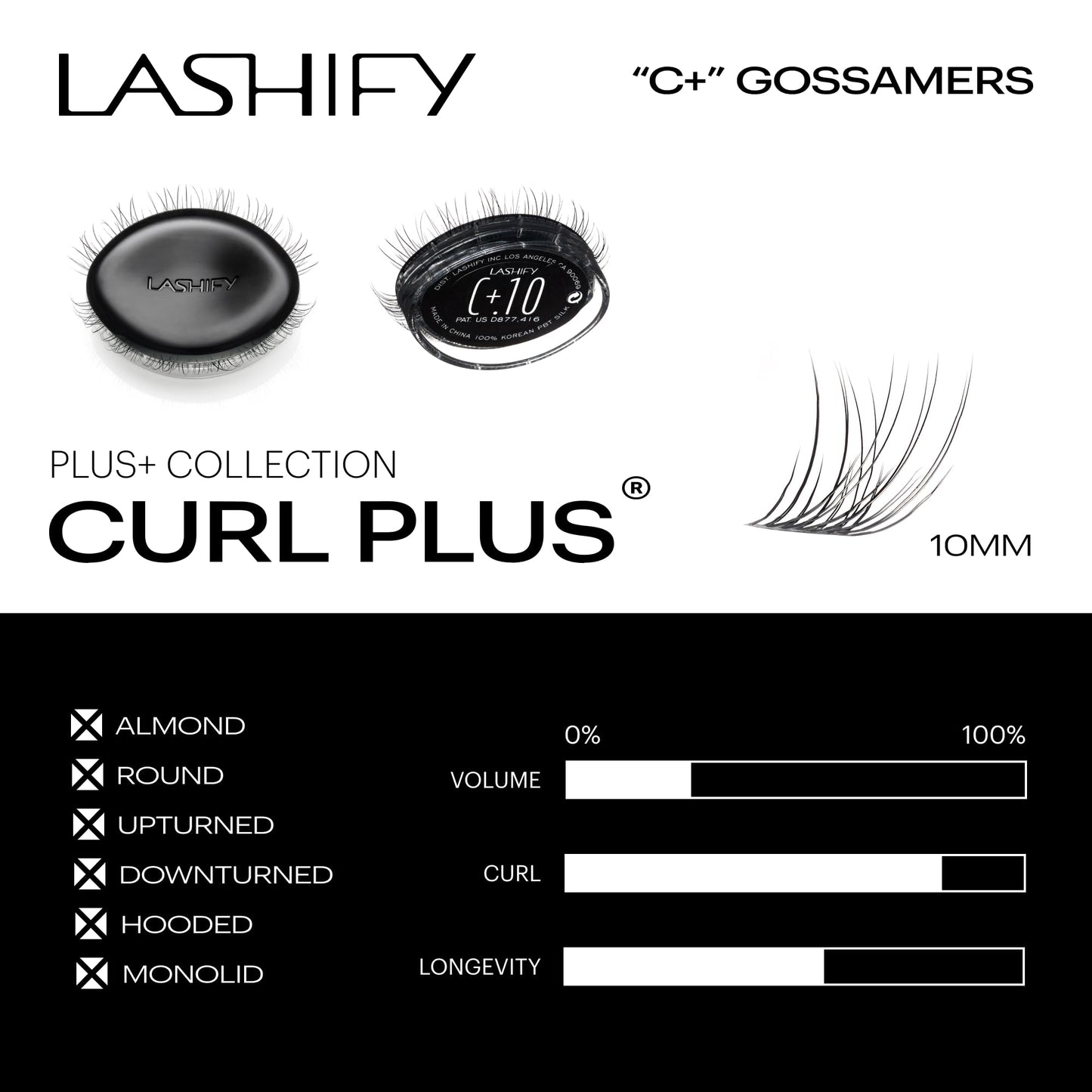 Lashify Curl Plus+ 10mm Gossamer Eyelash Extensions Refill in Black, Easy DIY False Lashes for the Most Delicate, Natural and Long Lasting Look