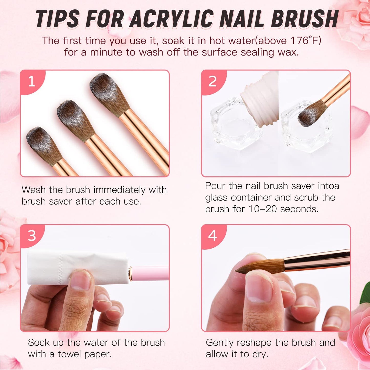 Kolinsky Acrylic Nail Brushes Nail Art Brush for Acrylic Application Acrylic Powder Nail Brush Manicure Tool for DIY Home Salon Size 10