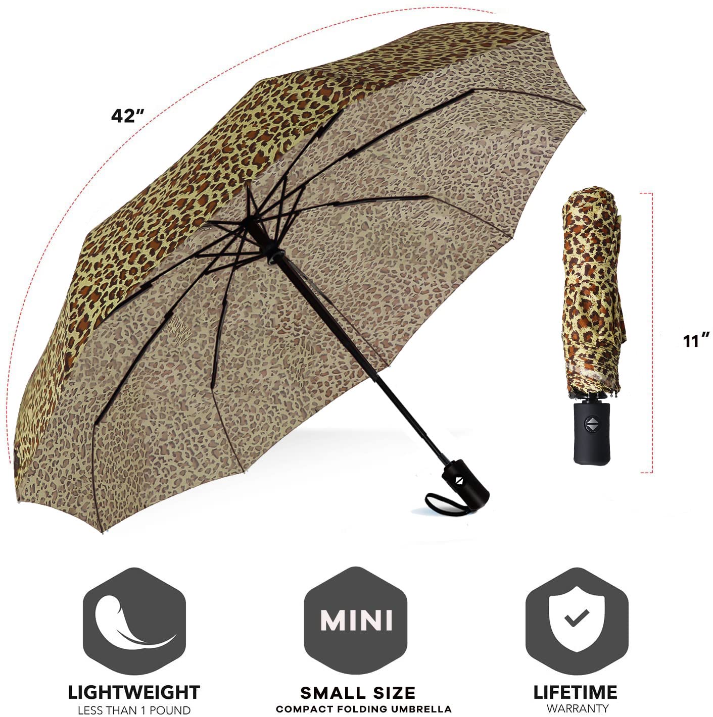 SIEPASA Windproof Travel Compact Umbrella-Automatic Umbrellas for Rain-Compact Folding Umbrella, Travel Umbrella Small Portable Windproof Umbrellas for Men Women Teenage. (New Leopard Print)