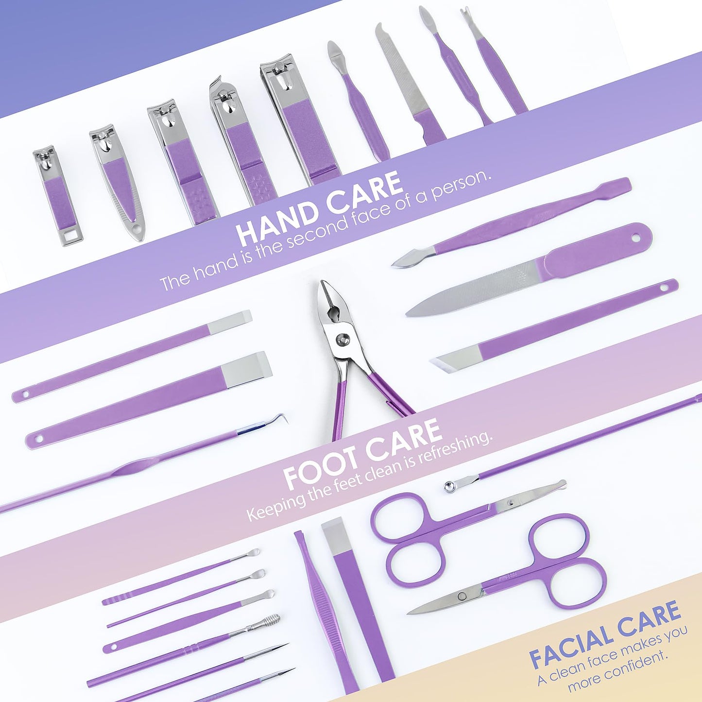 Manicure Set Professional Manicure Kit - 30 in 1 Pedicure Kit Nail Clippers Set Stainless Steel Nail Kit for Women - Purple