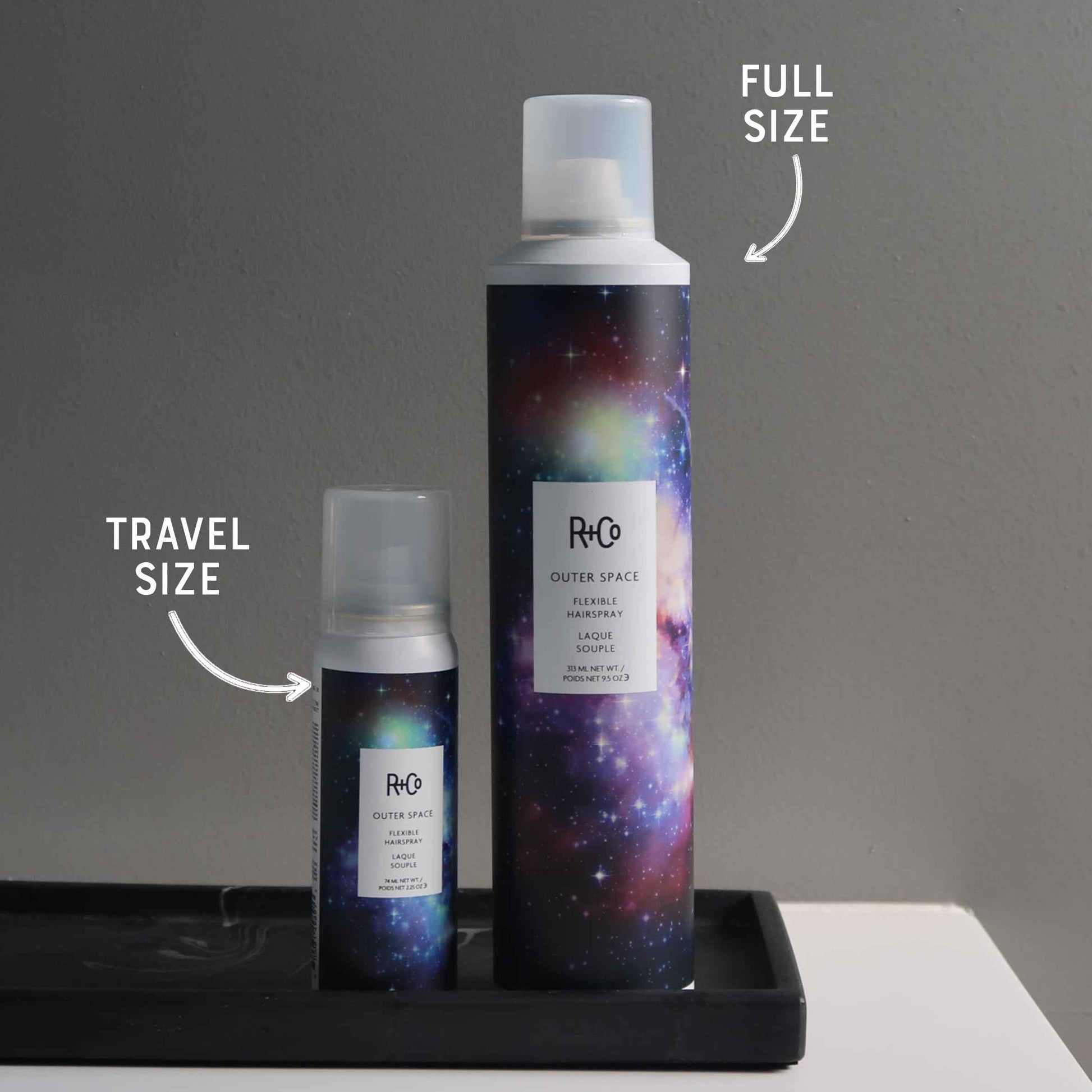 R+Co Outer Space Flexible Hair Spray Travel Size | Lightweight Styling Control with Long-Lasting Hold | | TSA Approved | Set of 2