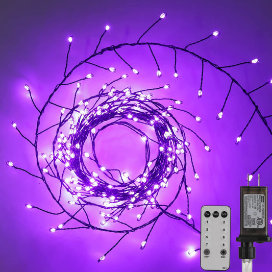 Halloween Fairy Lights Plug in, 10Feet 200 LEDs Firecracker String Lights with Remote, Waterproof Cluster String Lights for Ceiling Bedroom Wreath Window Bar Haunted Theme Halloween Decoration, Purple