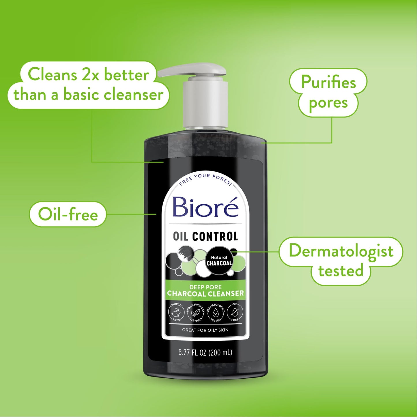 Bioré Charcoal Face Wash with Deep Pore Cleansing, for Dirt and Makeup Removal From Oily Skin, 6.77 Ounce, 3-pack