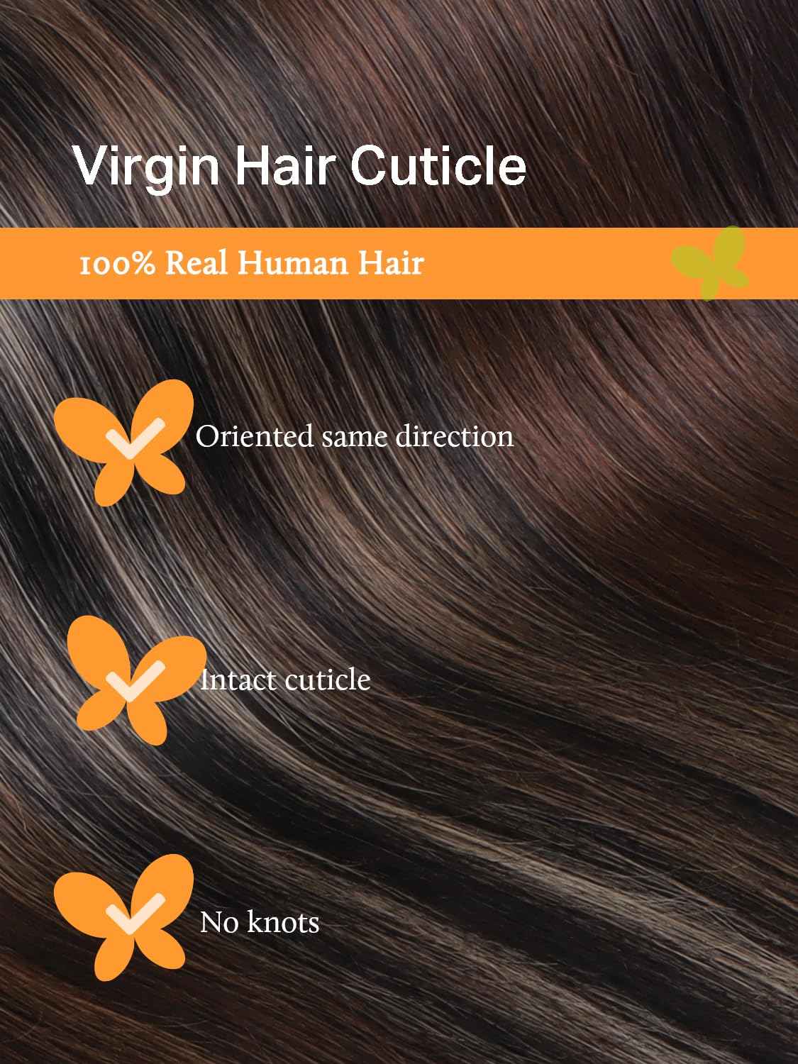 DOORES Sew in Hair Extensions Natural Straight, 18 Inch Balayage Dark Brown to Chestnut Brown 50g, Invisible Weft Hair Extensions Human Hair Virgin