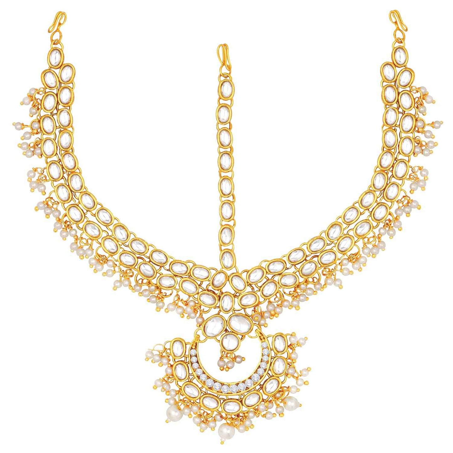 Aheli Traditional Gold Plated Red Kundan Pearl Maang Tikka Matha Patti Gift for Women