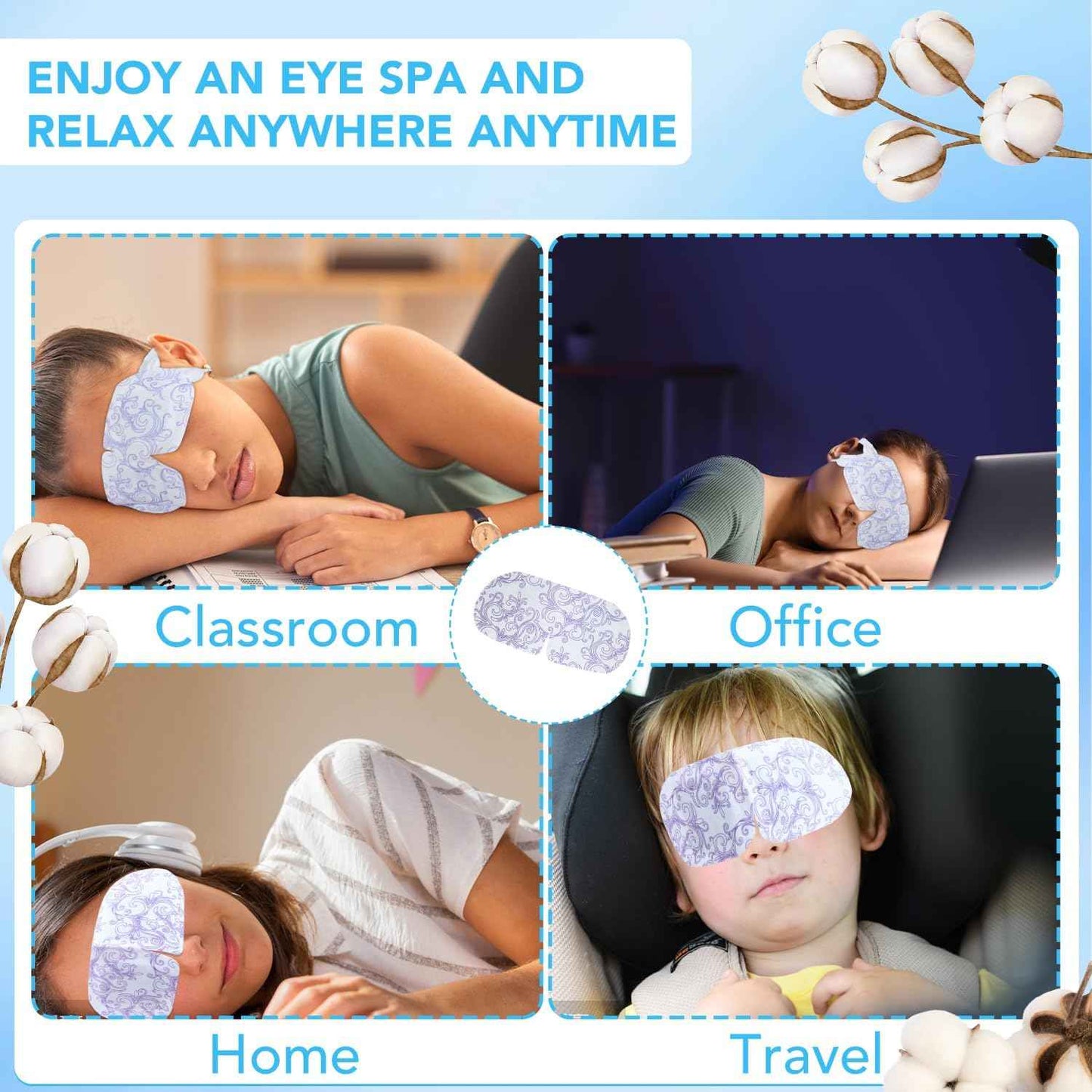 XPCARE 60 Pack Steam Eye Masks for Dry Eyes, Self Heated Steam Warm Eye Mask, Disposable Heated Eye Mask for Dark Circles, Puffy Eyes, Relief Stress Eye Fatigue (Unscented)