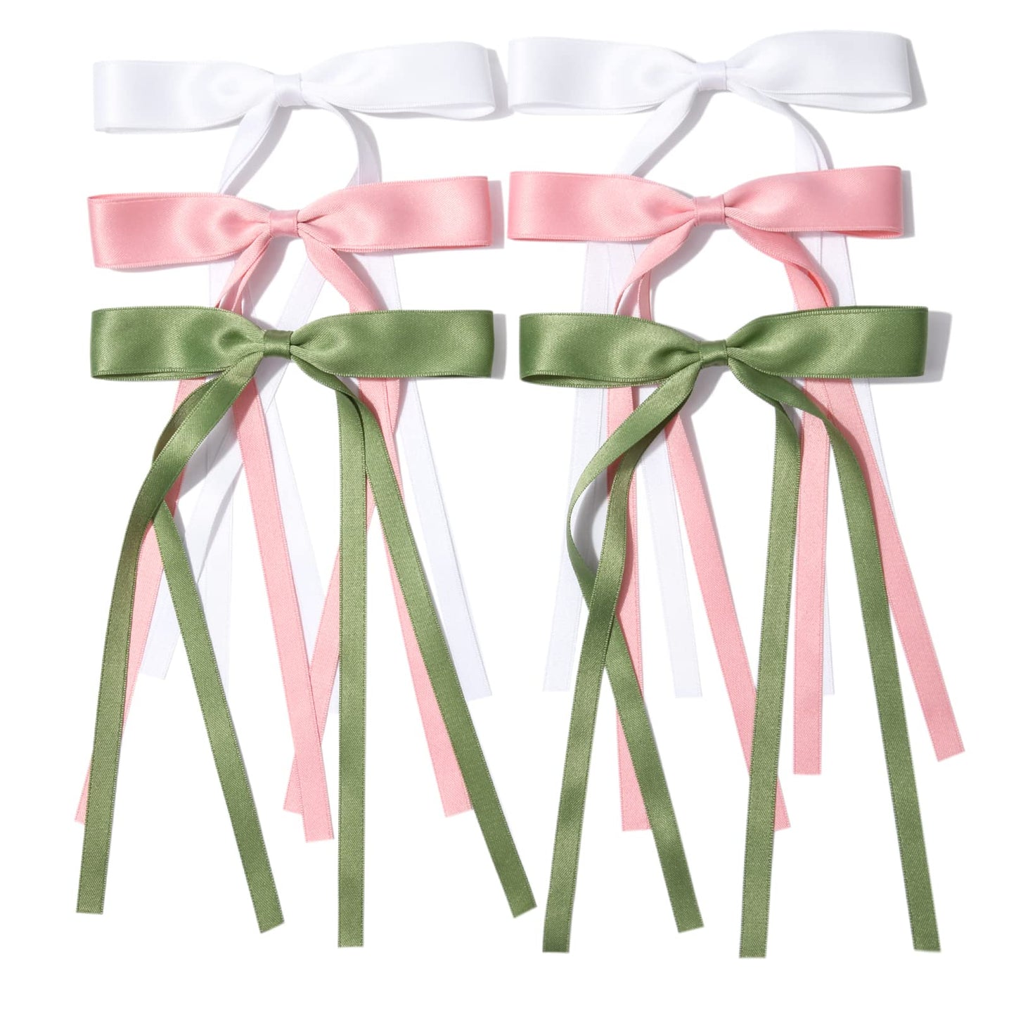 6PCS Hair Bows for Women Hair Clip Hair Tassel Hair Ribbon Ponytail Holder Accessories Slides Metal Clips Barrettes Girls Toddlers Teens Green Pink White