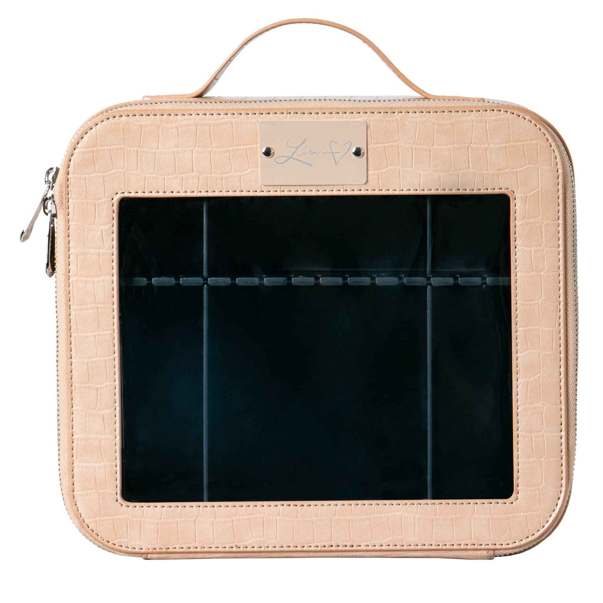 Impressions Vanity Liane V. Travel Makeup Bag, Cosmetic Case Makeup Organizer with Waterproof and Transparent Window, Makeup Vanity Bags with Adjustable Dividers and Faux Leather (Beige)