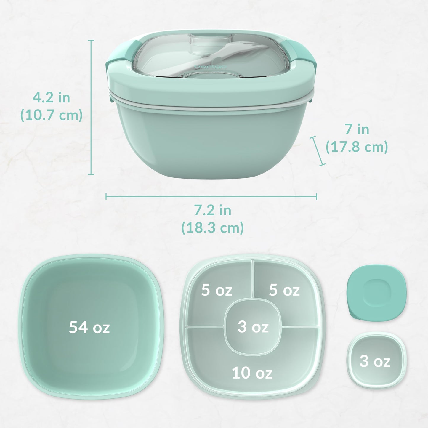 Bentgo All-in-One Salad Container - Large Salad Bowl, Bento Box Tray, Leak-Proof Sauce Container, Airtight Lid, & Fork for Healthy Adult Lunches; BPA-Free & Dishwasher/Microwave Safe (Coastal Aqua)