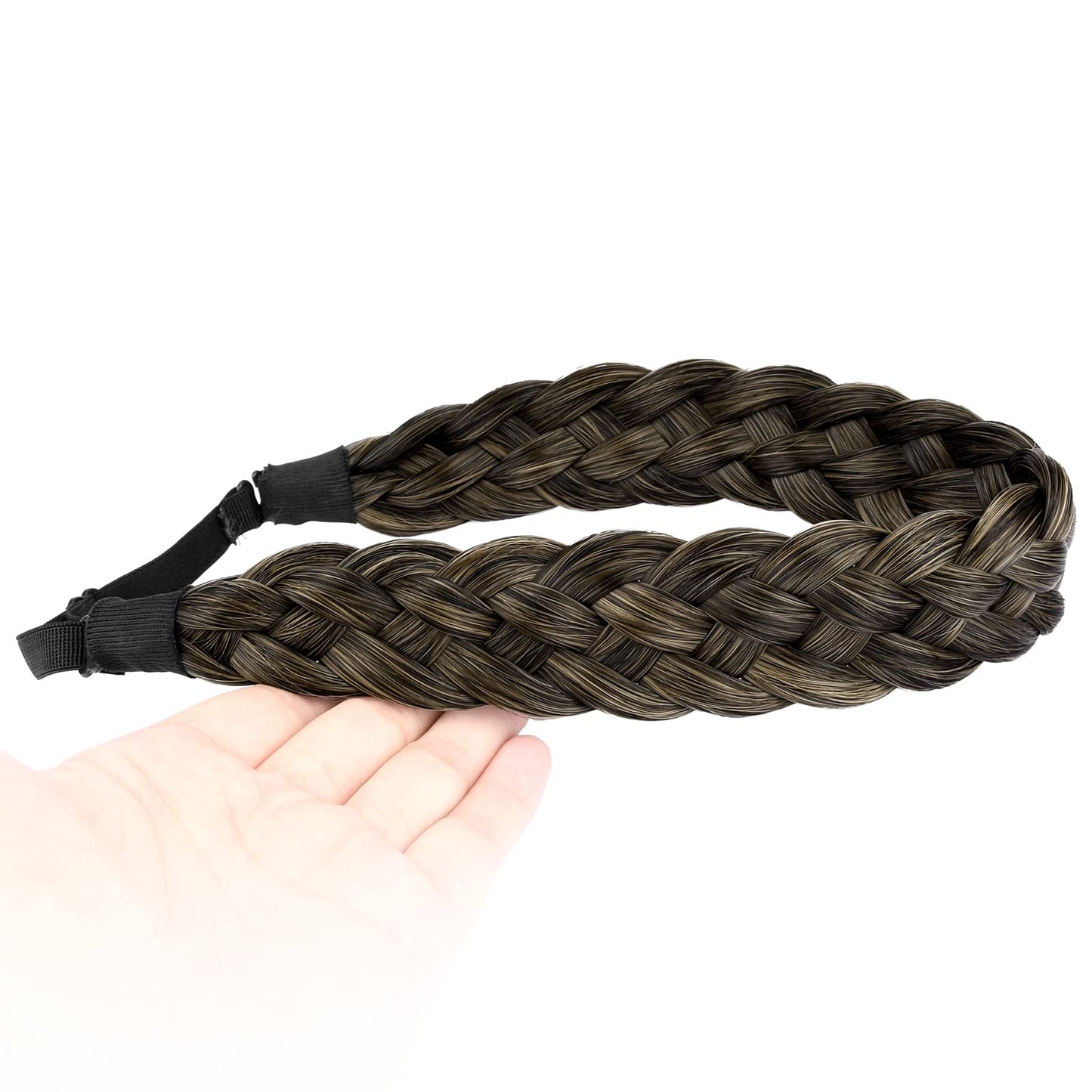 BOBIYA 5 Strands Synthetic Hair Braided Headband Classic Chunky Wide Plaited Braids Elastic Stretch Hairpiece for Women Girl (Carbon Brown)