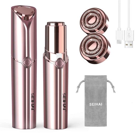 Facial Hair Removal for Women, Electric Painless Rechargeable Facial Hair Remover for Face, Lip, Chin with 2 Replacement Heads