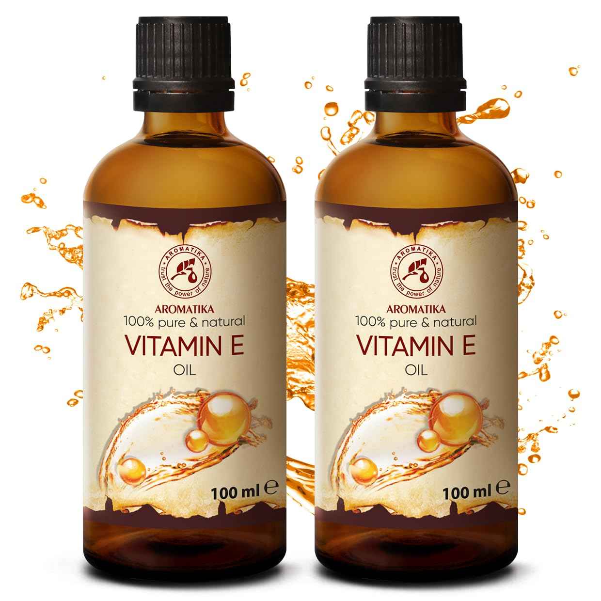 Vitamin Oil E 200ml - Tocopherol - 100% Natural & Pure - Rich in Vitamin E - Anti Aging Oil Against Wrinkles of All Kinds - Care for Face - Body Care - Hair - Ideal for Sensitive Skin, 2 bottles of 100 ml