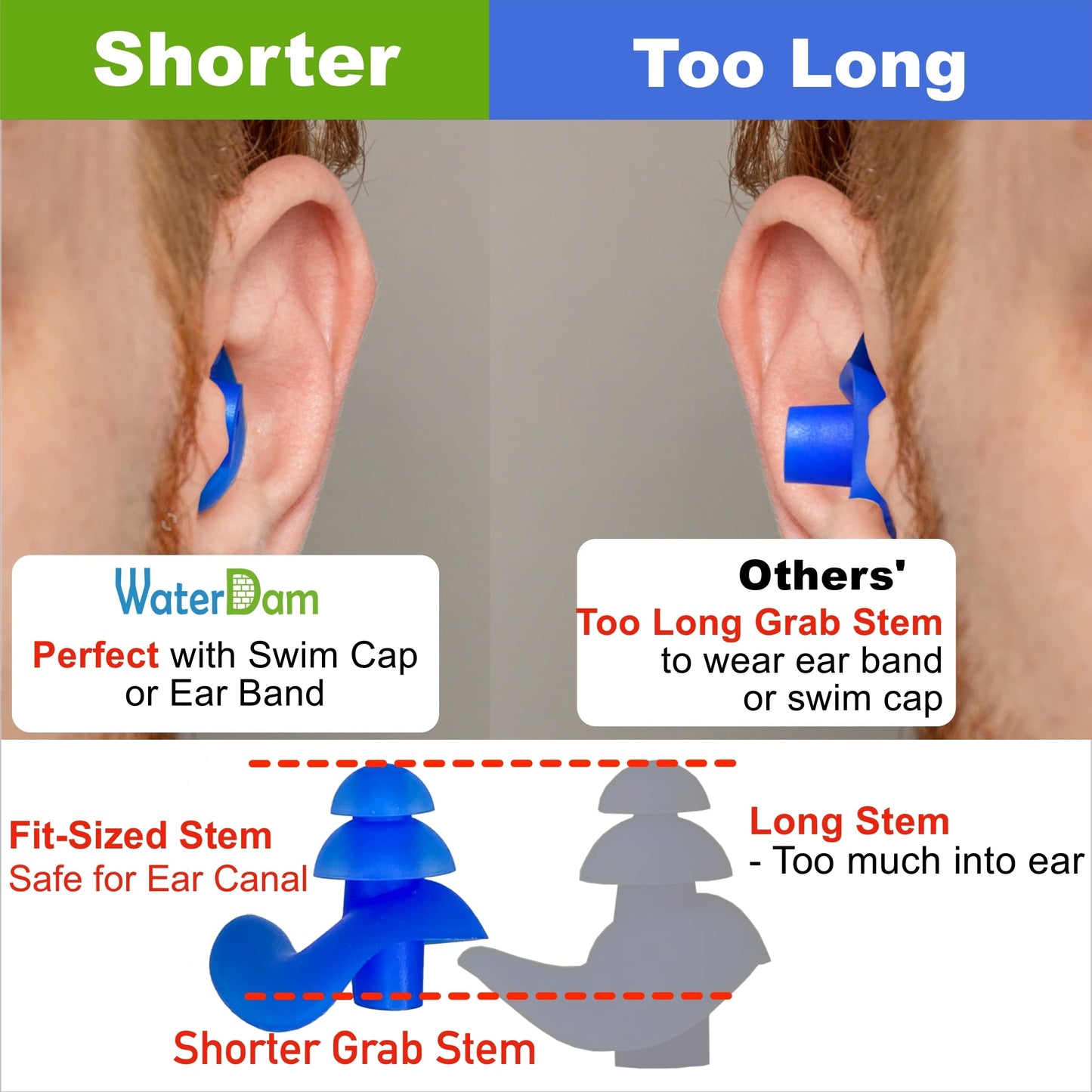 WaterDam Swimming Ear Plugs Great Waterproof Ultra Comfy Earplugs Prevent Swimmer's Ear