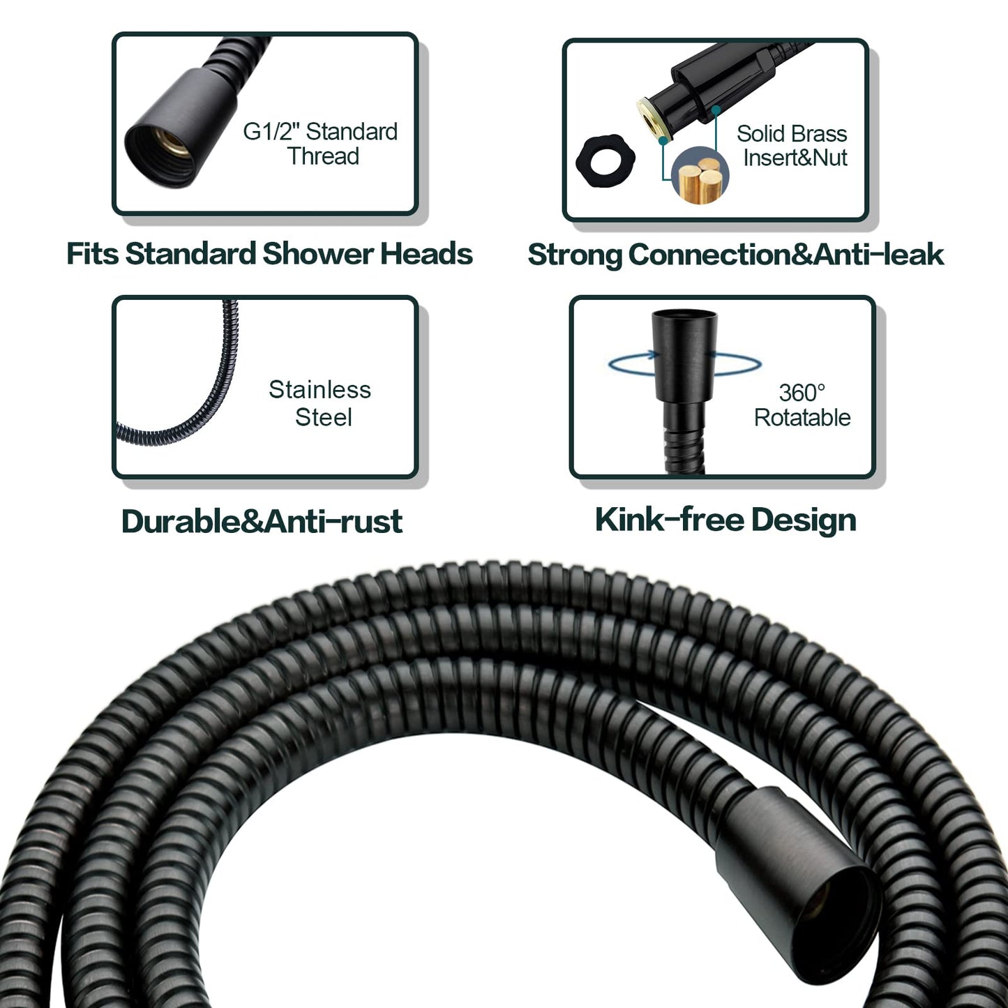 BRIGHT SHOWERS Four Spray Settings Shower Head Set Oil Rubbed Bronze and Black Finishing with 60" Long Stainless Steel Shower Hose