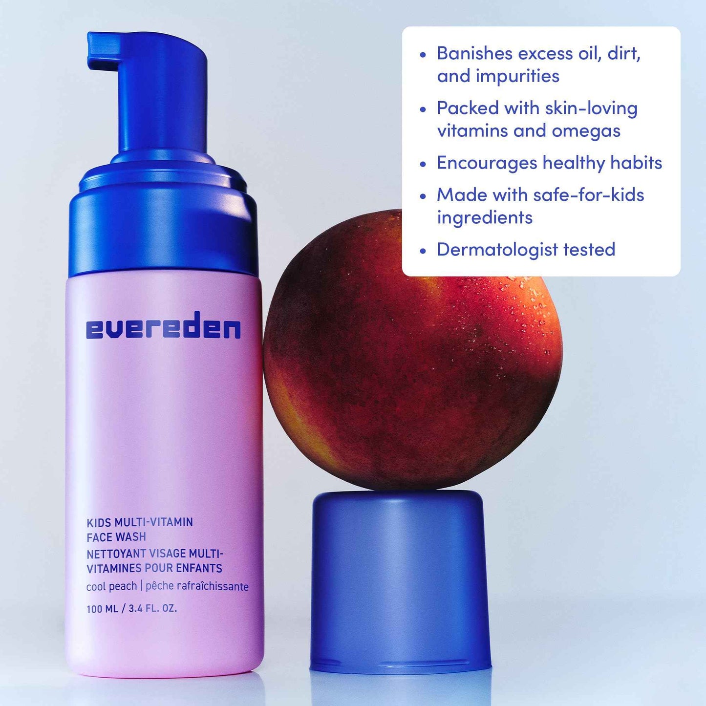Evereden Kids Face Wash: Cool Peach, 3.4 fl oz. | Gentle Skin Care | Non-toxic and Clean Ingredients | Multi-Vitamin Skin Care for Kids | Pack of 2