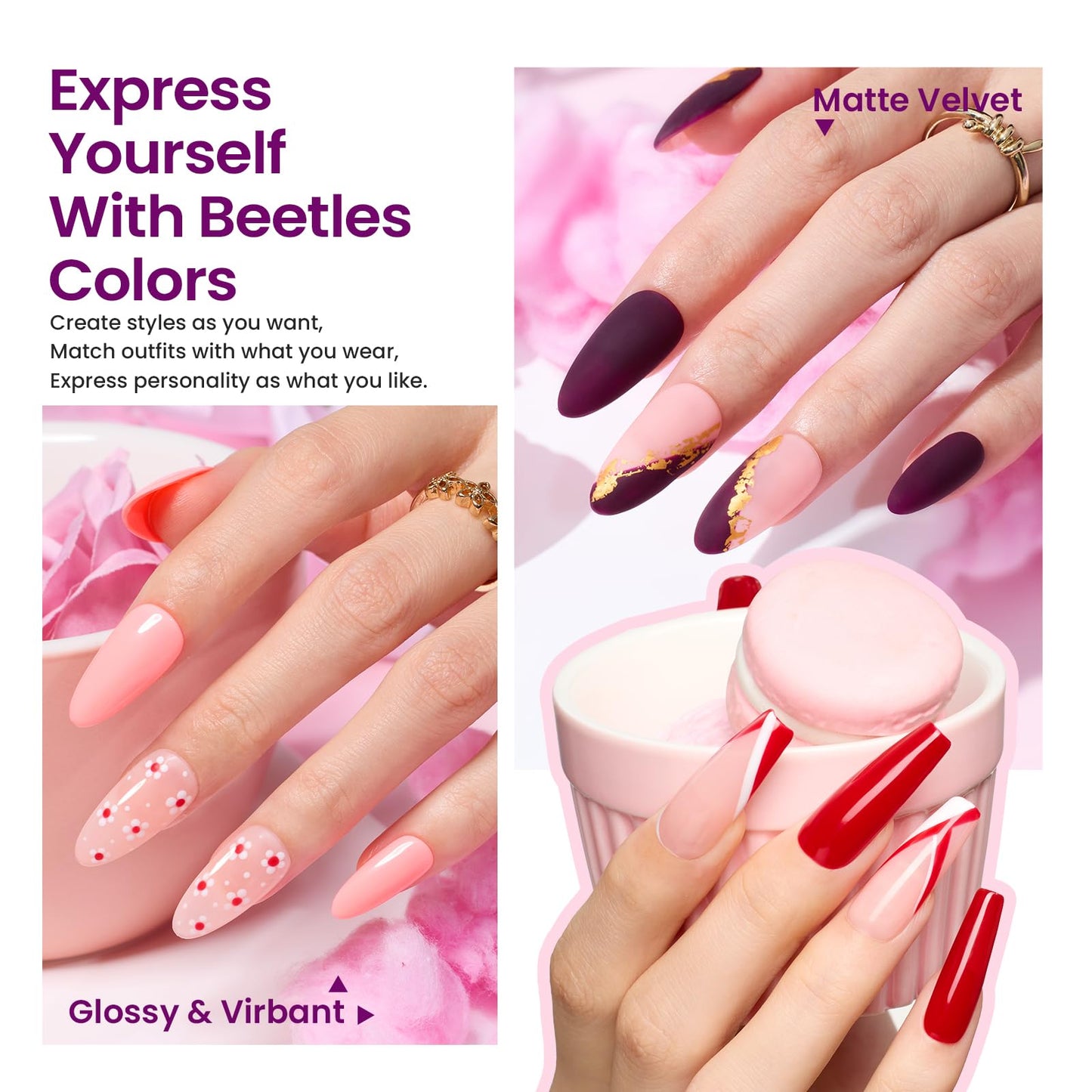 Beetles 12 Colors Gel Nail Polish Kit with U V Light 48W LED Nail Lamp Gel Base Top Coat Pink White Purple Glitter Gel Polish Set Nail Art Rhinestone Gems Manicure Gel Nail Polish