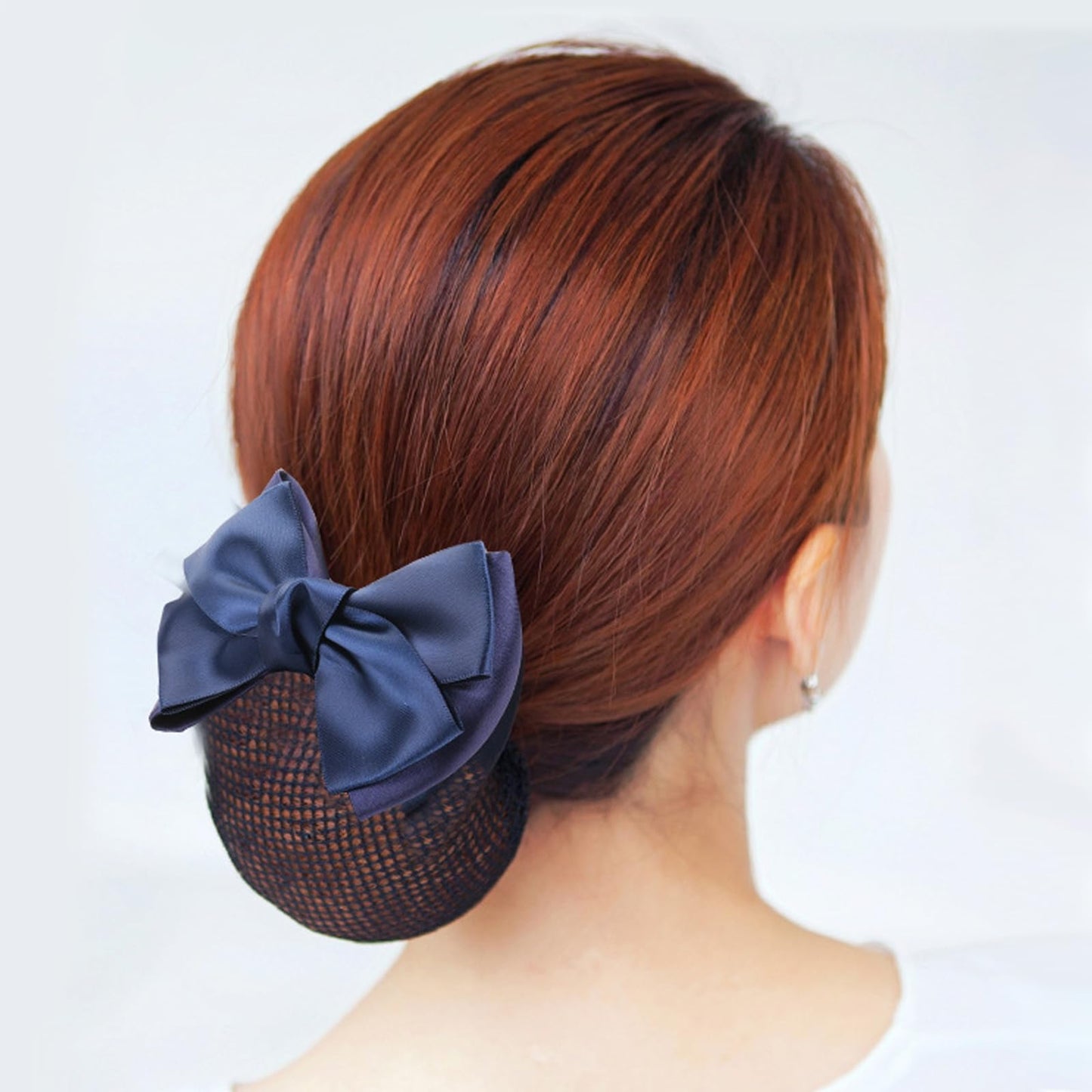 KALLORY Elastic Pearl Hair Accessories - Hair Bun Net Mesh Bowknot Cover with Hair Clip and Crochet Hook for Women (Dark Blue)