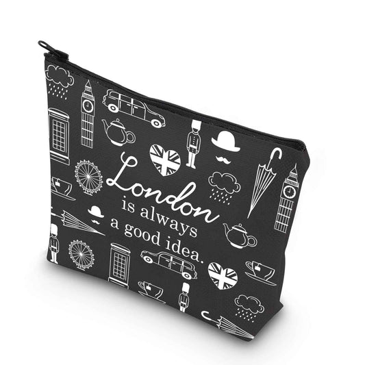 TSOTMO London Travel Gift London City Skyline London Is Always A Good Idea Zipper Pouch Makeup Bag (BLK-London)