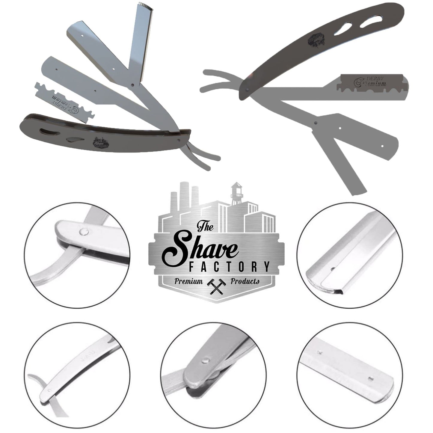 The Shave Factory Straight Edge Razor Kit (Matte / 300 Derby Premium Single Edge Razor Blades)