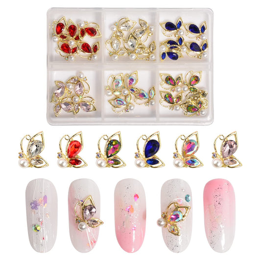 BAIYIYI 30Pcs Butterfly Shaped Nail Charms 3D Butterflies Nail Rhinestones Glitter Nail Gem 6 Colors Nail Art Charms for Girl Women DIY Nail Art Craft Decoration