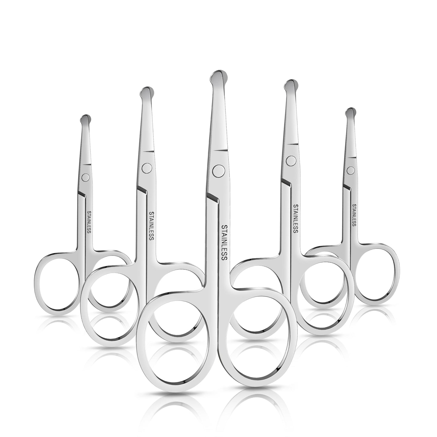 Natzerat 5-Piece Men's Safety Rounded Tip Small Scissors - Professional Stainless Steel Trimming Scissors for Mustache, Nose, Beard, Eyebrows, Eyelashes, and Ear Hair Cutting