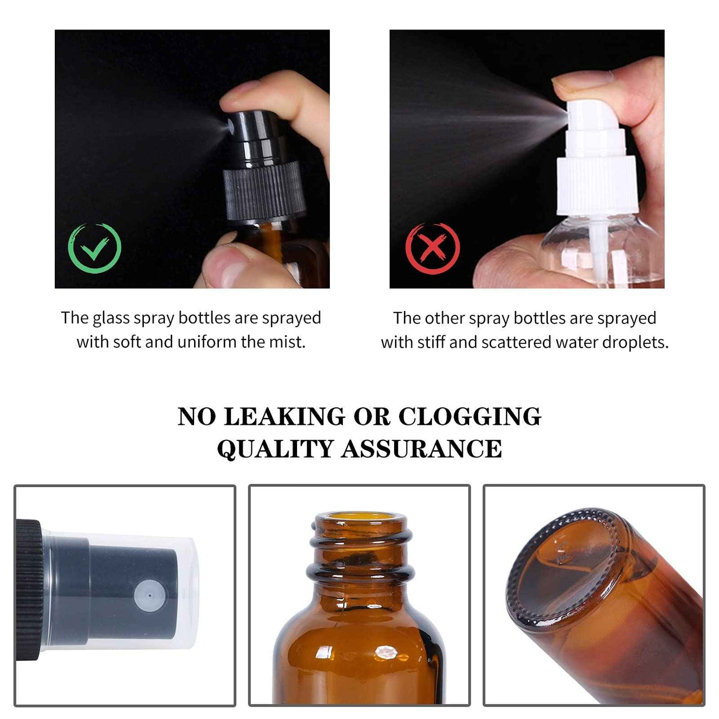 YONKAN 2oz Glass Spray Bottle, Fine Mist Boston Glass Bottles with Black Fine Mist Sprayer Small Clear Bottles for Essential Oils, Bath, Beauty, Hair & Cleaning, Amber, Pack of 12