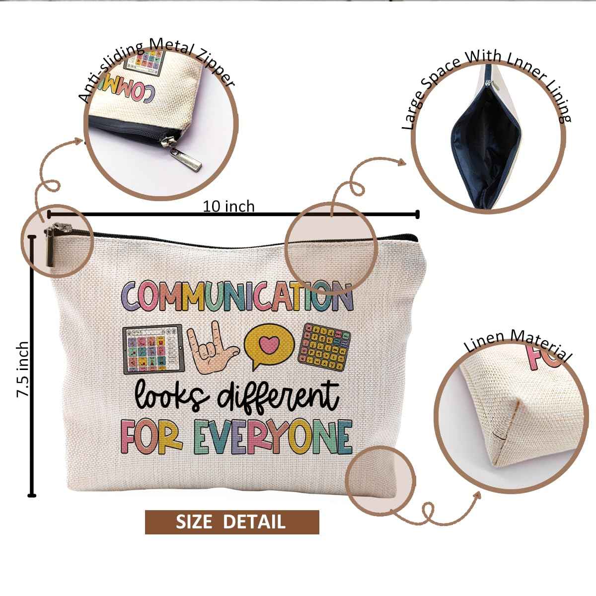 QGFM Makeup Bag for Women - Speech Therapist & SLP Gifts, Communication Looks Different for Everyone Cosmetic Bag for Purse