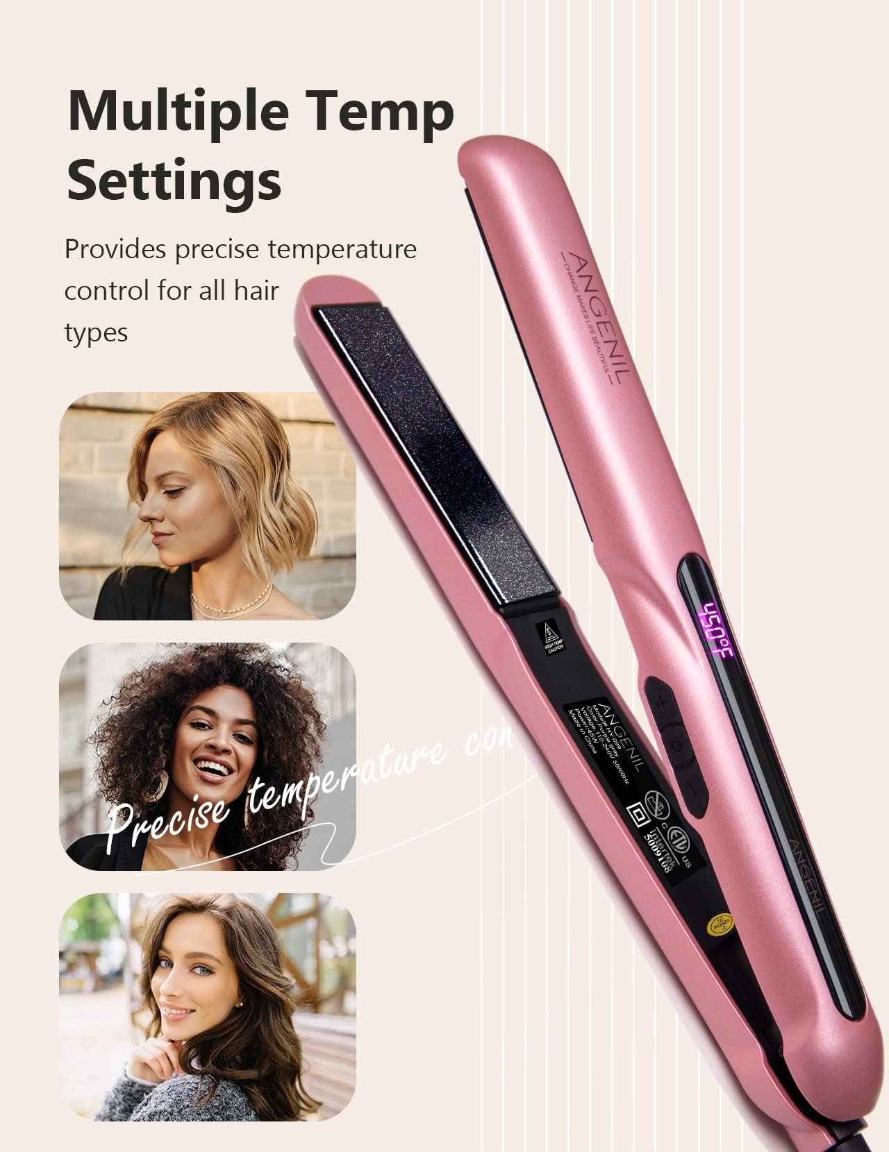 ANGENIL Ceramic Flat Iron Hair Straightener - 1inch Straightening and Curler 2 in 1,Professional Hair Iron Flat for Women Shinier&Smoother Hair,LCD Display,30s Fast Heating