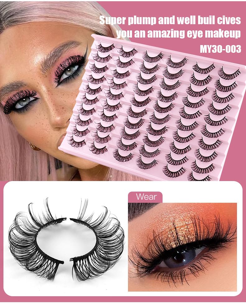 Molliho False Eyelashes - Natural Wispy Lashes, 30 Pairs