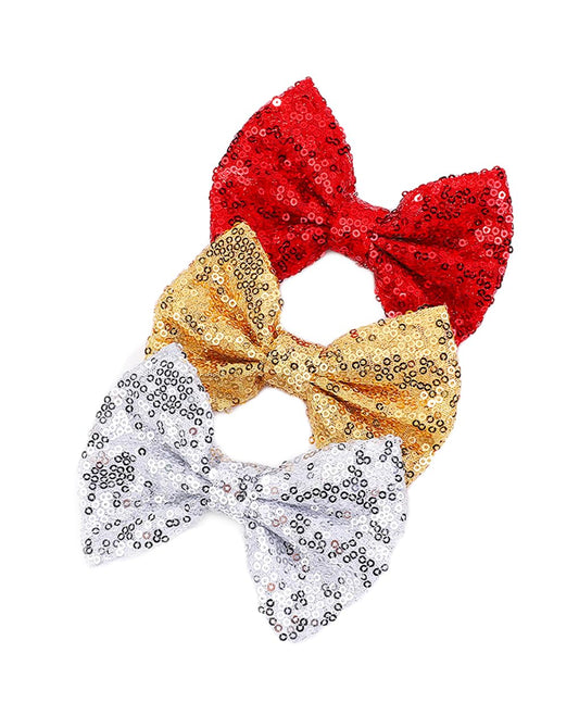 Christmas Cheer Bows Girls Glitter Sequin Bowknot Christmas Ponytail Holder Jumbo Bow BBG84 (3 PCs Bow)